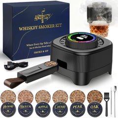 Electric Whiskey Smoker Kit with 0-60s Adjustable Timer, No Butane Needed, Cocktail Bourbon Drink Smoker Infuser Kit Smoke Whisky Set - 6 Wood Chips Flavors, Birthday Gifts for Men,Dad,Husband, Square