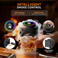 Electric Whiskey Smoker Kit with 0-60s Adjustable Timer, No Butane Needed, Cocktail Bourbon Drink Smoker Infuser Kit Smoke Whisky Set - 6 Wood Chips Flavors, Birthday Gifts for Men,Dad,Husband, Square